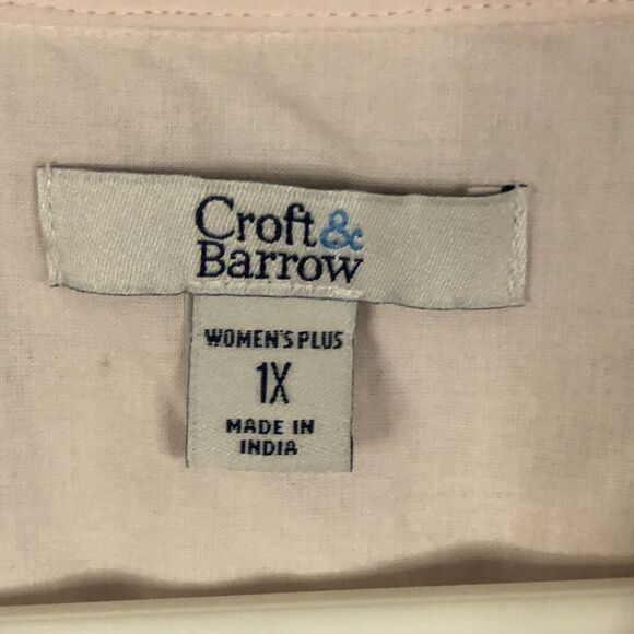 Croft & Barrow Blouse Womens XL Eyelet Lace Pale Pink Button Up L/SLV Pockets - Picture 4 of 9